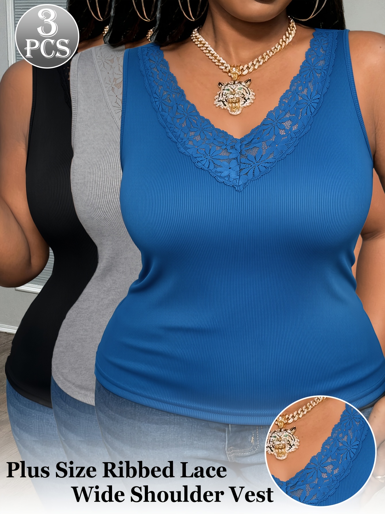 3-Pack Plus Size Lace V-Neck V - Sleeveless Undershirt review and price